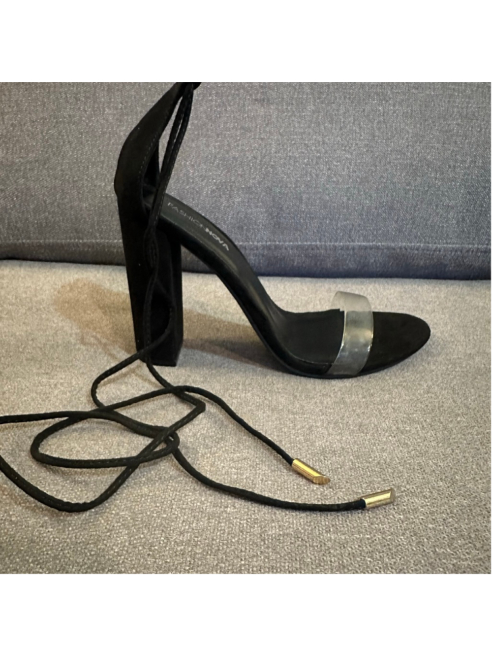 Women's Fashion Nova Black Clear Strap Lace-Up Heels Size 9